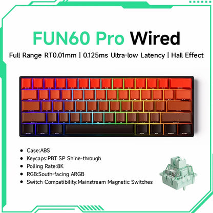 Akko MonsGeek FUN60 60% Mechanical Gaming Keyboard – Magnetic Switch, 8K Rapid Trigger, ARGB HE/TMR Custom Keyboard