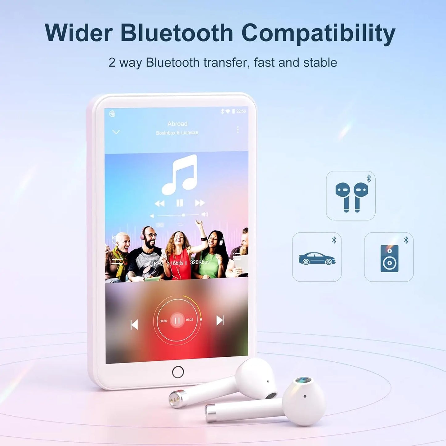 MECHEN MP3/MP4 Player Android 9.0 – Bluetooth & WiFi Music Player with Spotify, Audible, Pandora Support, Up to 512GB (White)