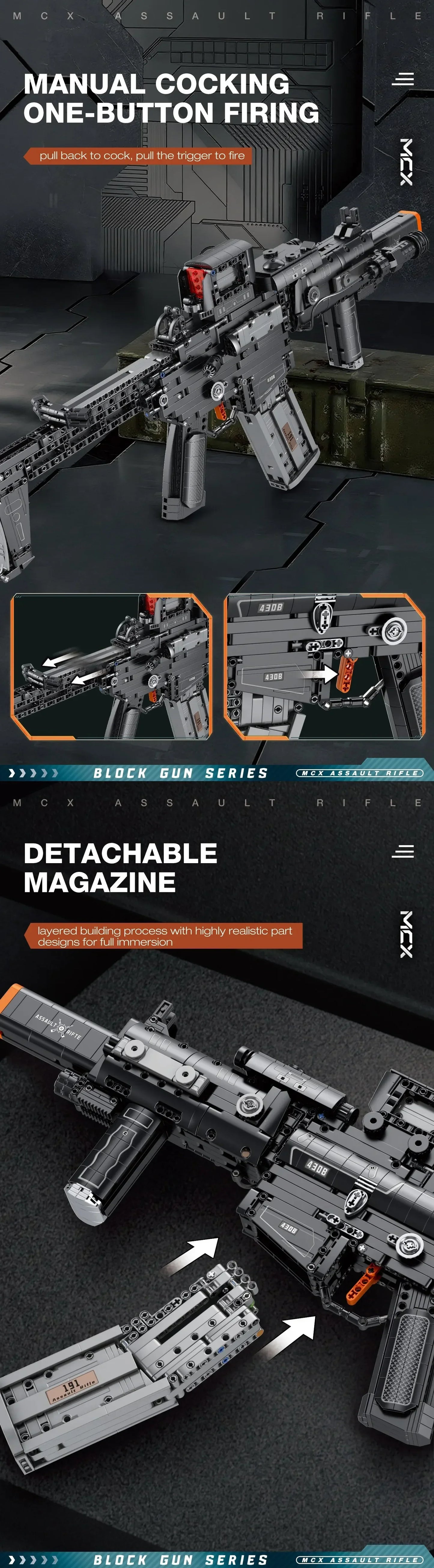 1589PCS MCX Tactical Rifle Building Block Set – Detachable Magazine Gun Model Toy for Kids & Holiday Gifts