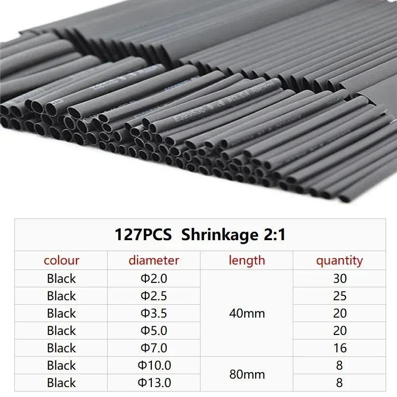 127/164/280/560PCS Heat Shrink Tubing Kit - 2:1 Insulation for Electrical Wire & Cable Connection