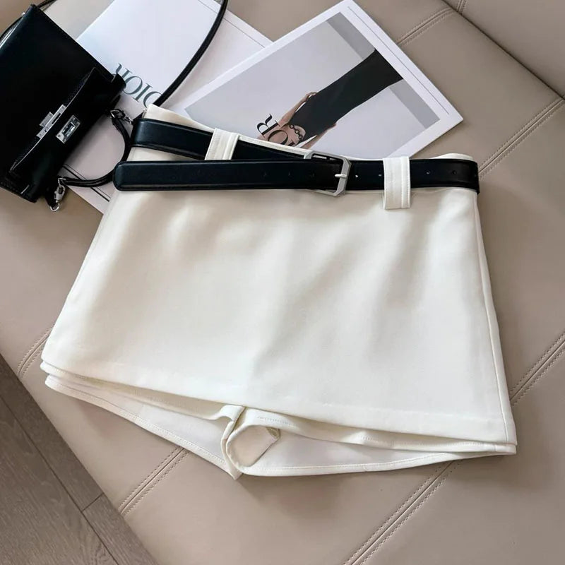Black & White Office Skirt – Sexy Tight A-Line Hip Skirt with Belt, Stylish All-Match Ladies Fashion