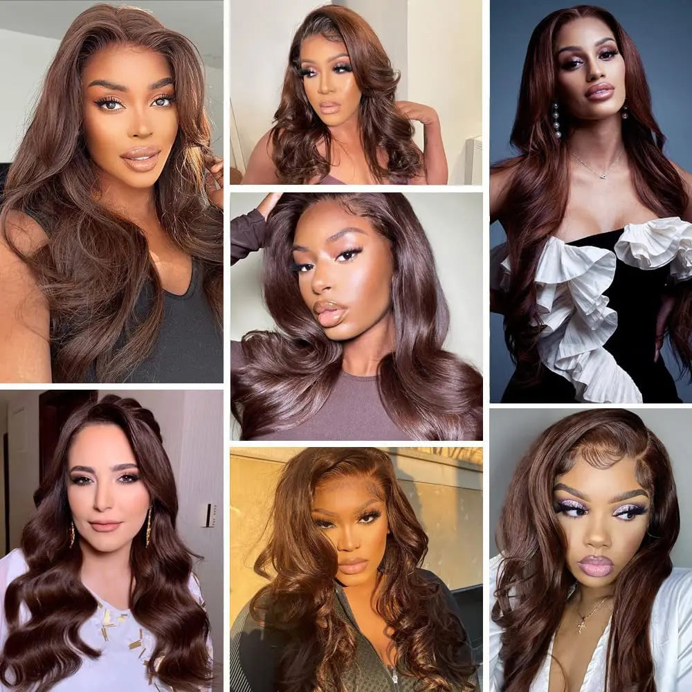 Chocolate Brown 13x6 HD Lace Front Human Hair Wig – Brazilian Body Wave, 4x4 & 13x4 Full Lace Frontal, 100% Human Hair for Women