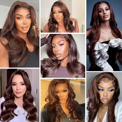 Chocolate Brown 13x6 HD Lace Front Human Hair Wig – Brazilian Body Wave, 4x4 & 13x4 Full Lace Frontal, 100% Human Hair for Women