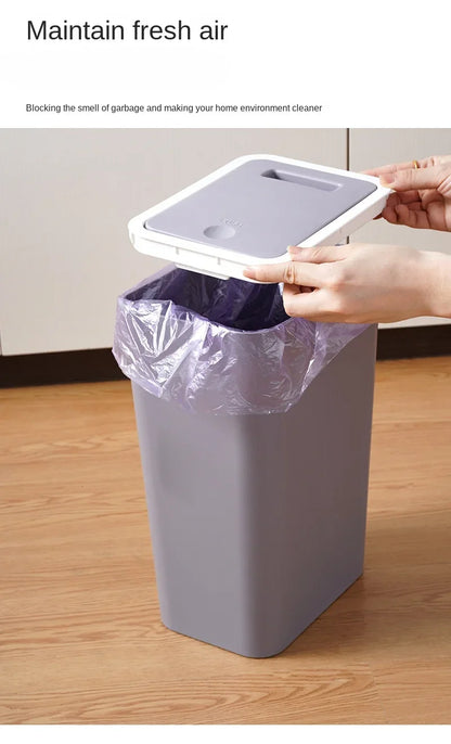 10L Bathroom Trash Can — Small Plastic Wastebasket with Press Top Lid for Toilet, Bedroom & Living Room