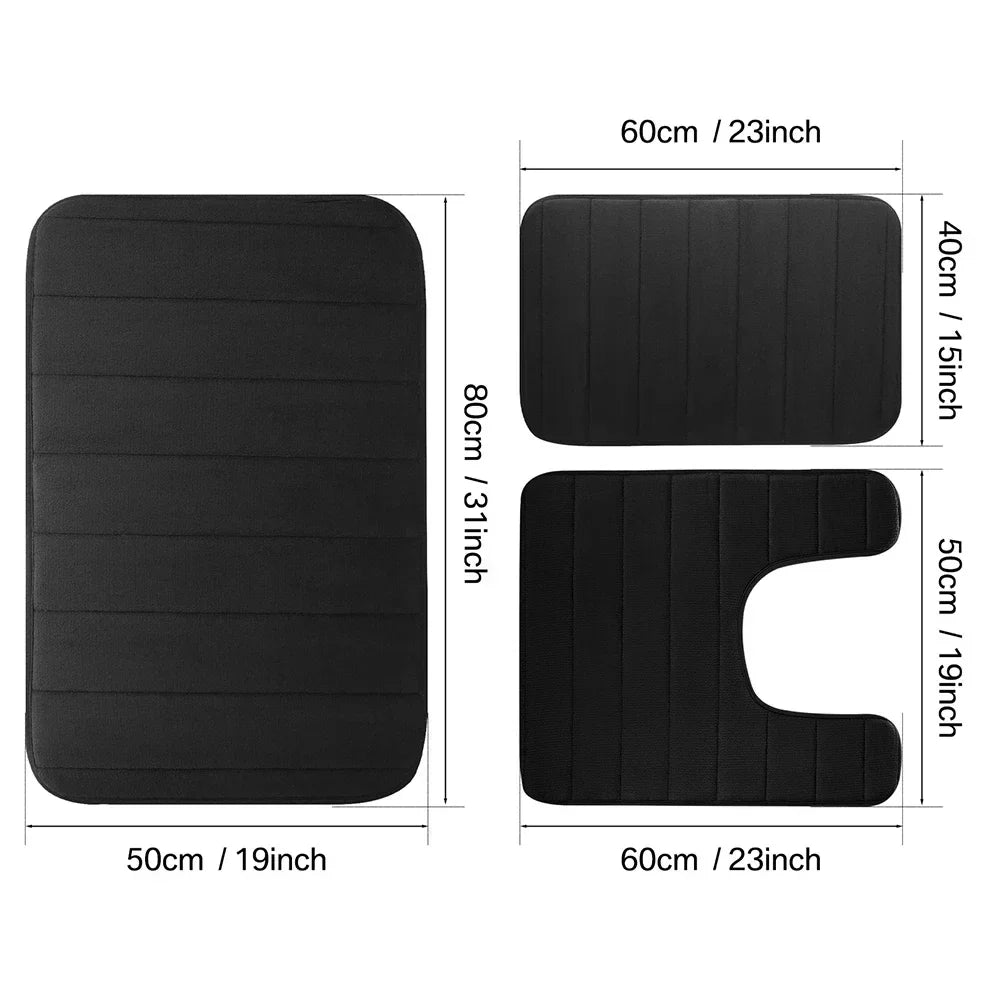 Non-Slip Grey Memory Foam Bath Mat Set – Soft, Water Absorbent, Quick-Drying, Machine Washable Bathroom Rugs for Home Floor