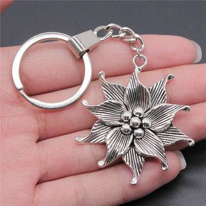 New Fashion Men 30mm Metal Alloy Keychain with Vintage Heart, Flower, Rose, Sunflower & Tree Pendant DIY Keyring Holder Chain Accessory