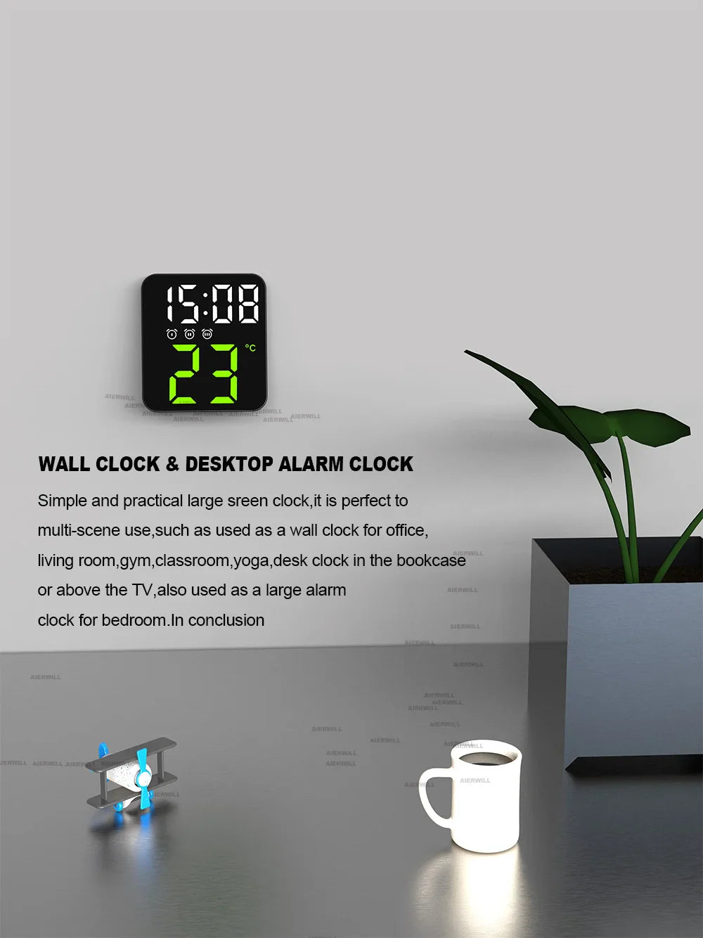 Digital Alarm Clock for Bedrooms – Temperature Display, Adjustable Brightness, Voice Control, 3 Alarms, 12/24H Wall Clock