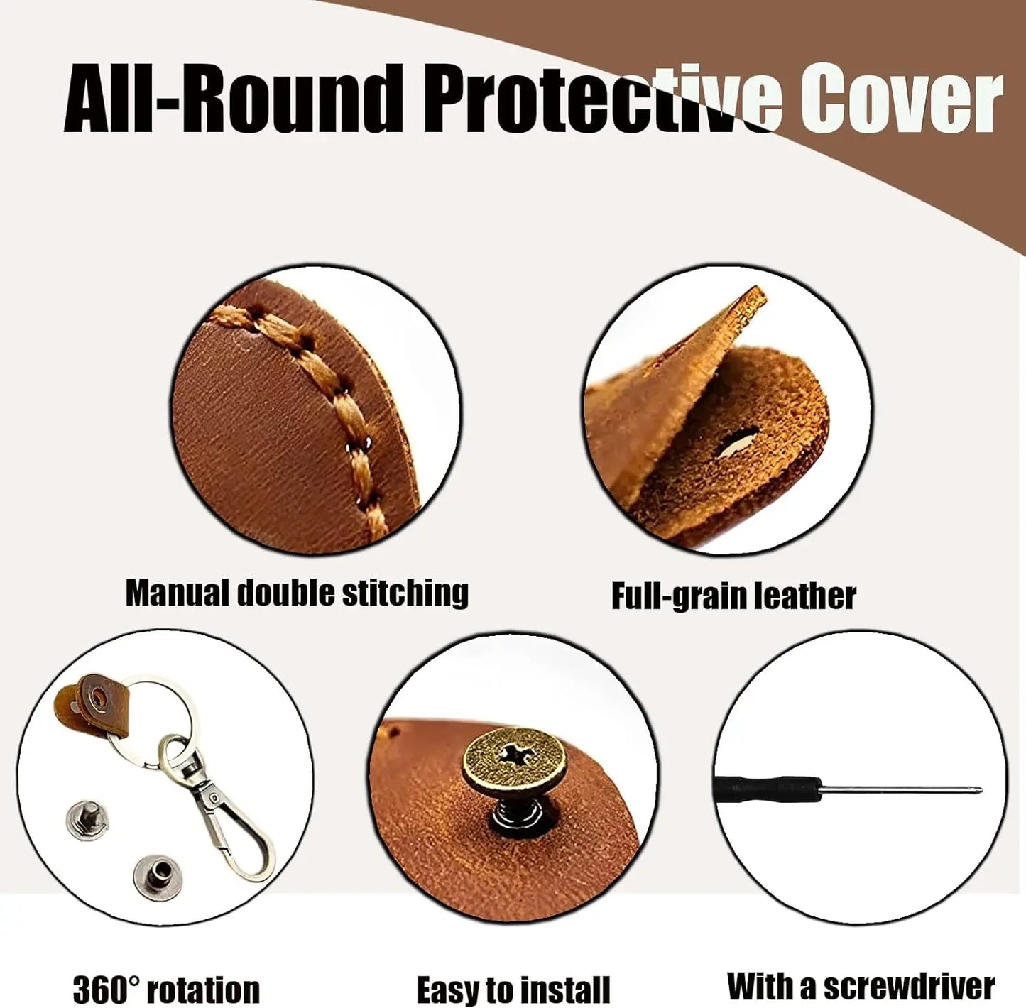 Airtag Holder Keychain — Genuine Leather Handmade Case, Scratch-Resistant Key Ring for Dog Collar & Luggage Cover