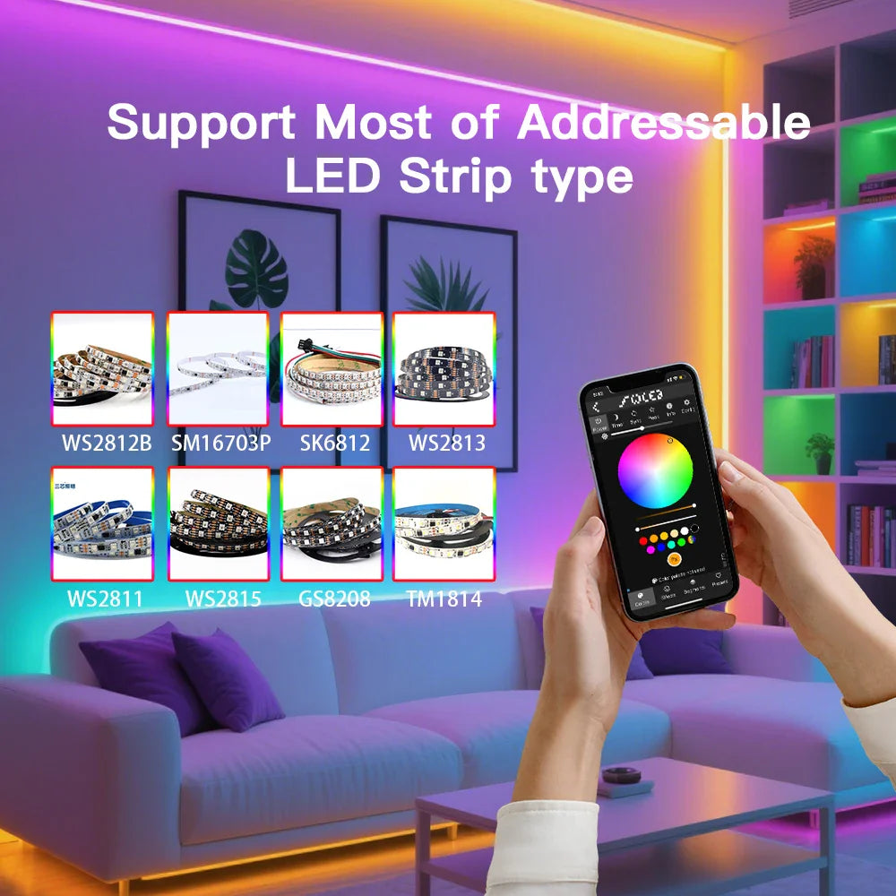 ESP32 WLED LED Strip Controller 4-Channel 15A Fuse, Level Shifter UART DIY Smart Lighting Module with Voice Control Support