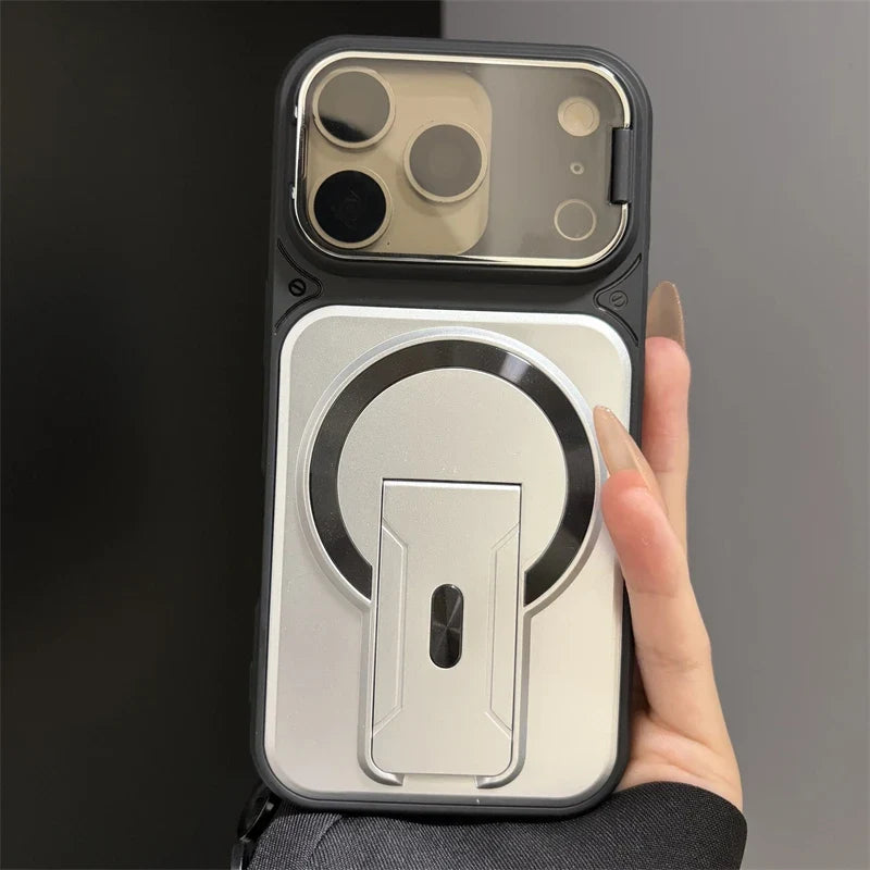 MagSafe Magnetic Armor Case - Foldable Stand & Camera Lens Protection for iPhone 11-17 Series