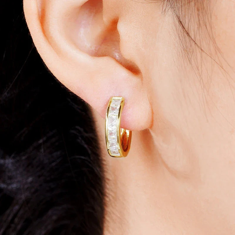 Huitan Classic Princess Square CZ Hoop Earrings for Women – Simple & Elegant Versatile Jewelry Accessories