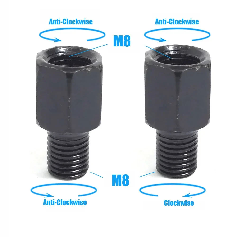 Pair Black Motorcycle Mirror Adapters M10 & M8 – 8mm/10mm Rearview Mirror Conversion Bolts, Left & Right Thread
