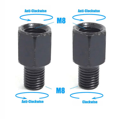 Pair Black Motorcycle Mirror Adapters M10 & M8 – 8mm/10mm Rearview Mirror Conversion Bolts, Left & Right Thread