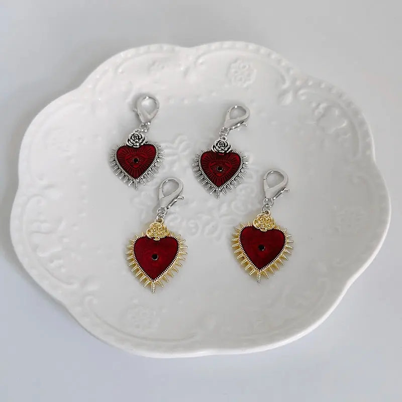2PCS Enamel Rose Flowers & Hearts Martin Boots Shoes Buckles - Gothic Turkish Evil Eye Shoes Accessories, Lucky Jewelry