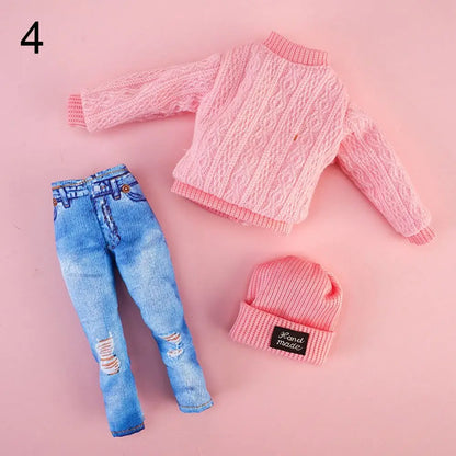 1/6 Doll Winter Fashion Outfit – Handmade Sweaters, Pants & Hats for 29–32cm Dolls
