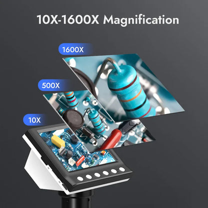 Hayve 4.3” Digital Microscope DM7 – 1600X 1080P USB Soldering Microscope with 8 LEDs for PCB Repair, Windows & Mac Compatible Inspection Tool