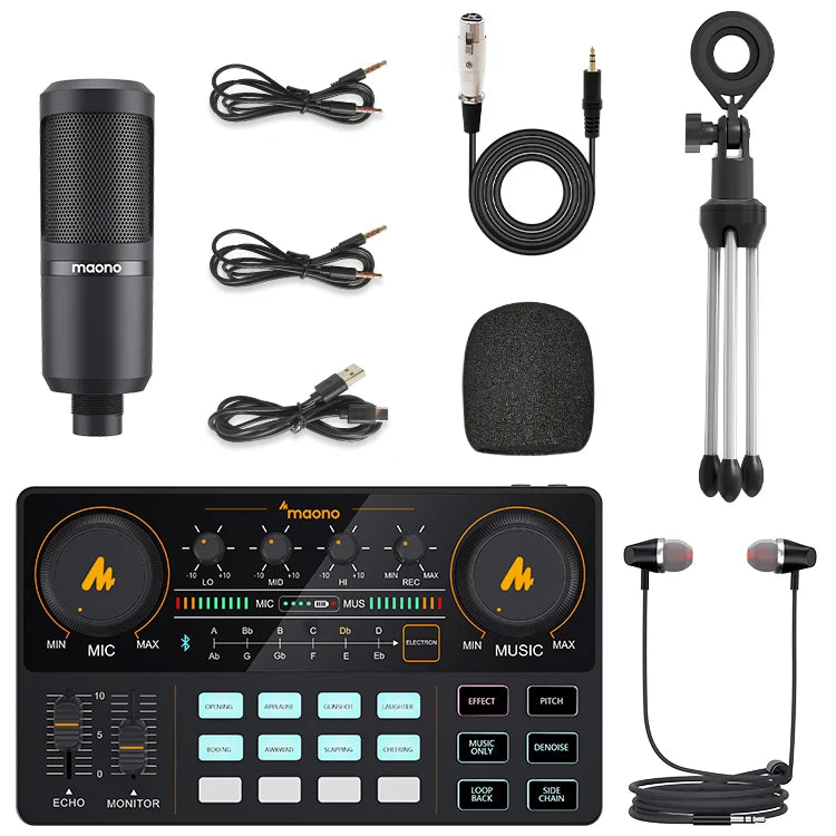 Maono AM200-S1 Microphone & Sound Card Set – MaonoCaster Audio Interface with Condenser Mic for Live Streaming, Recording on PC & Phone