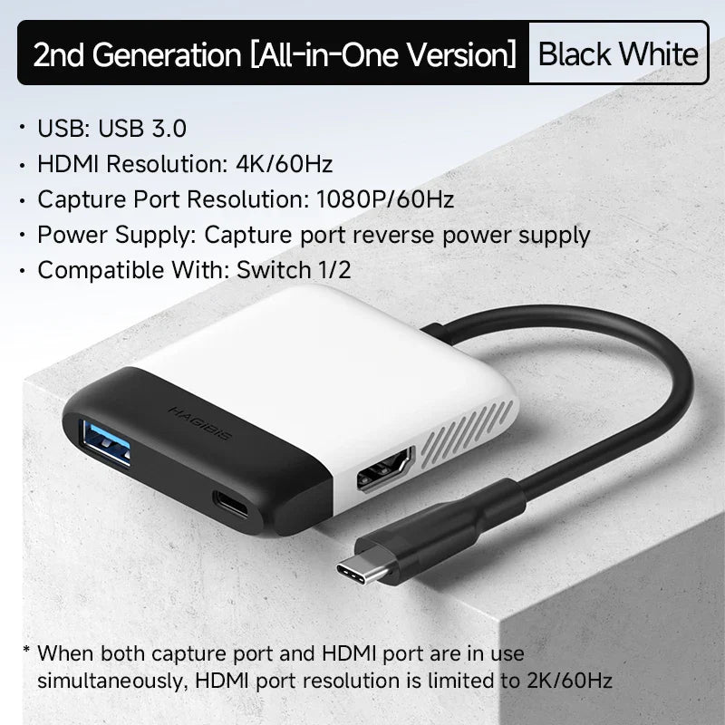 Hagibis Switch Video Capture Card & Portable TV Dock – Gaming Hub for Nintendo Switch 1/2/OLED, Live Streaming Adapter for Laptop & iPhone 17 Pro
