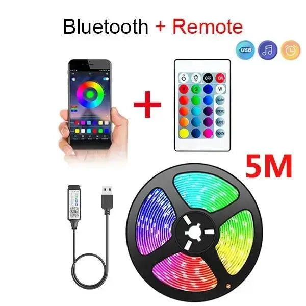 USB LED Strip Lights – Bluetooth-Controlled SMD 5050 RGB Tape, Flexible Self-Adhesive TV Backlight