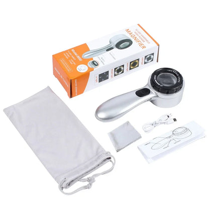 Rechargeable 30X Handheld Magnifying Glass – LED Illuminated Loupe with 4 Light Modes for Jewelry, Reading & Seniors