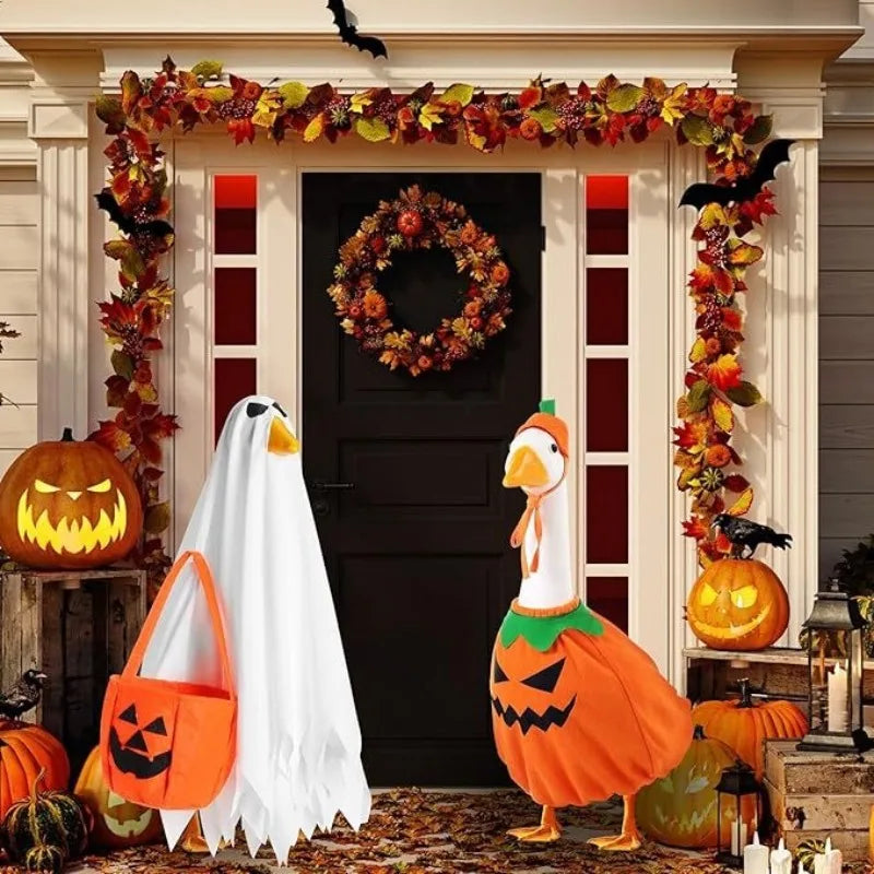 Halloween Goose Costume Set - Porch Goose Outfit with Hat, Ghost Costume & Pumpkin Basket Decoration