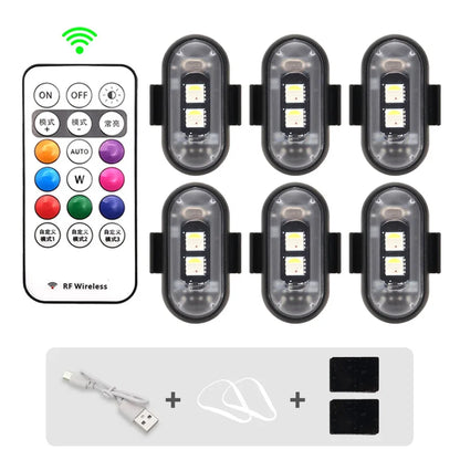 RGB LED Strobe Lights for Car & Motorcycle – 8-Color Wireless Flash Position Warning Lights for Aircraft & Helicopter