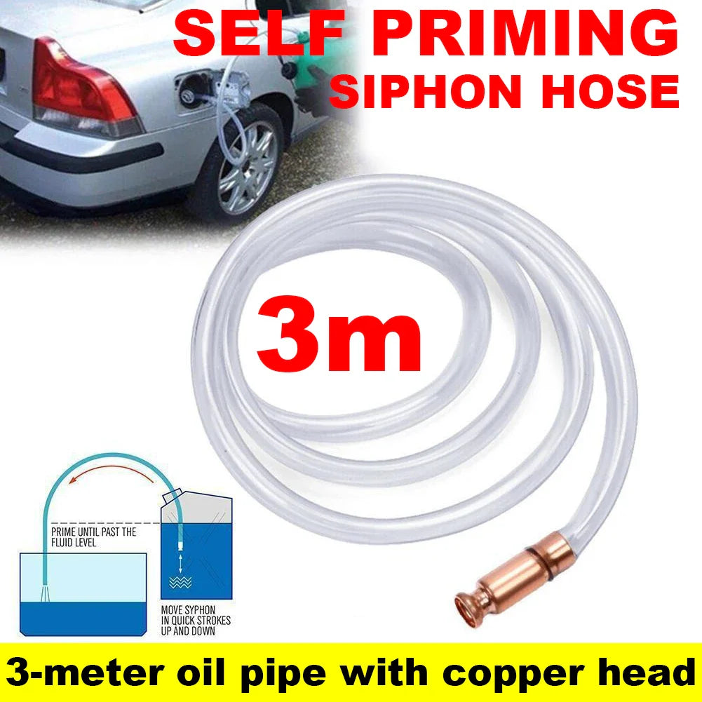 Self Suction Oil Pump with Copper Filler Pipe - Manual Siphon Connector for Gasoline, Fuel, Water, and Oil