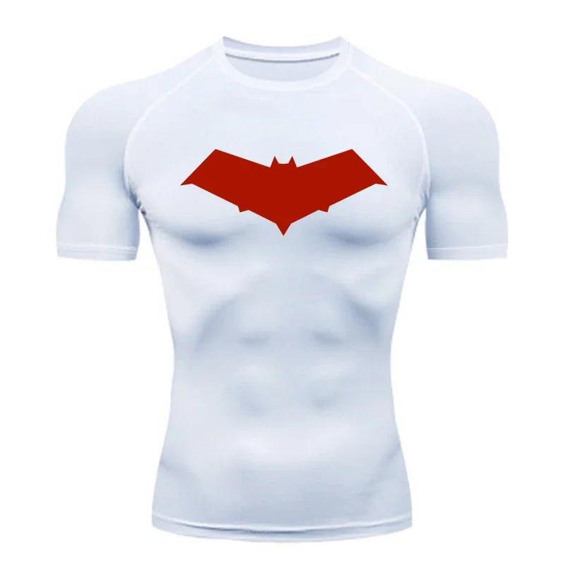 Men’s Summer Casual Compression T-Shirt — Quick-Dry Bat Print Fitness, Gym, MMA Rashguard Workout Tee