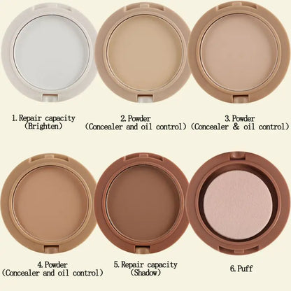 5-Color Concealer Contouring Powder – Oil Control, Brightening Loose Setting Powder for Skin Tone
