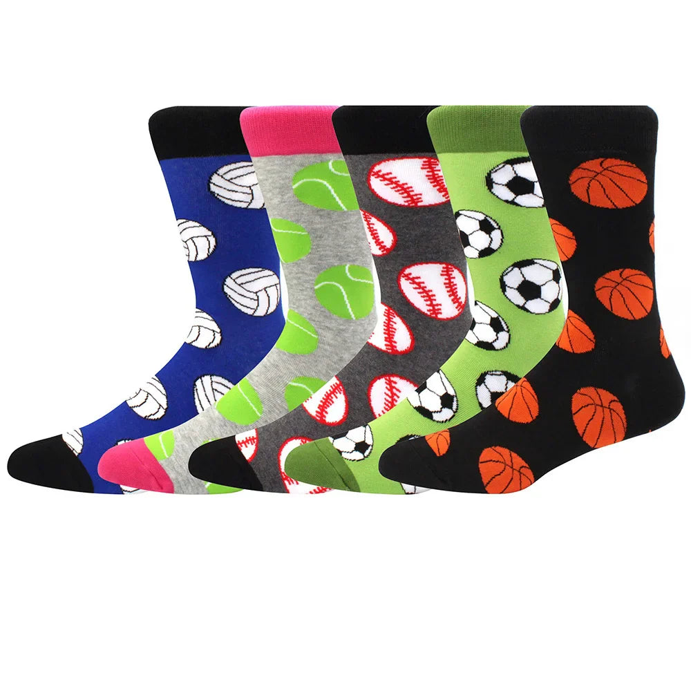 5-Pair Combed Cotton Novelty Crew Socks - Funny Skateboard Casual Socks for Men & Women