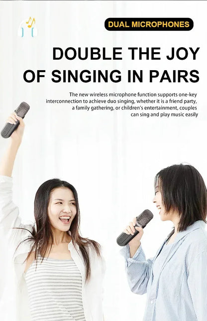 Portable Karaoke Machine with 2 Wireless Microphones — Boombox Player with AUX, TF Card, U Disk & Voice Changer for Parties