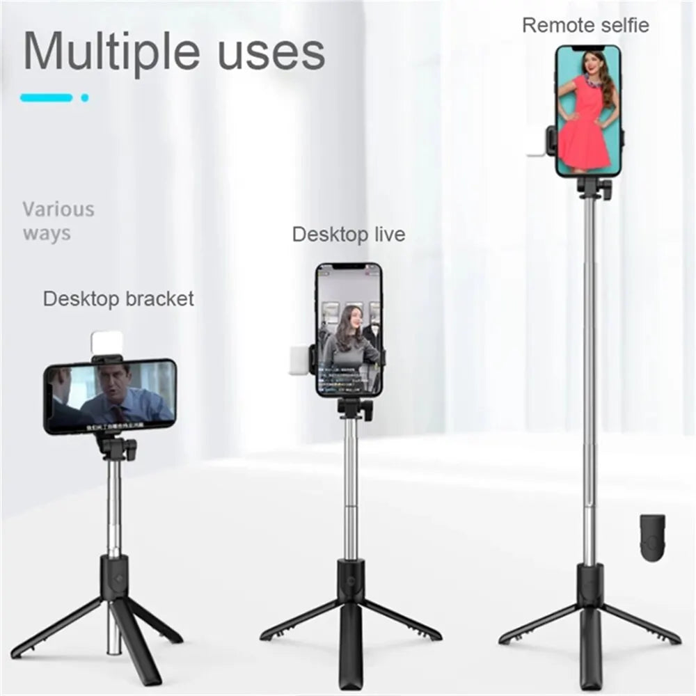 Portable Bluetooth Selfie Stick Tripod with Remote Shutter & Fill Light – Extendable Wireless Phone Stand