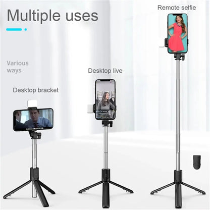 Portable Bluetooth Selfie Stick Tripod with Remote Shutter & Fill Light – Extendable Wireless Phone Stand