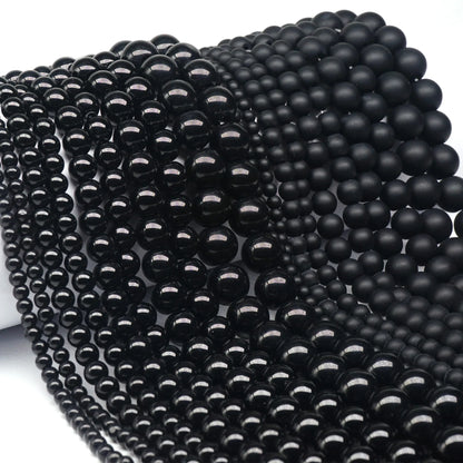 Natural Black Agate Beads – Round Frosted Stone Spacer Beads for DIY Jewelry, Bracelets & Necklace Accessories