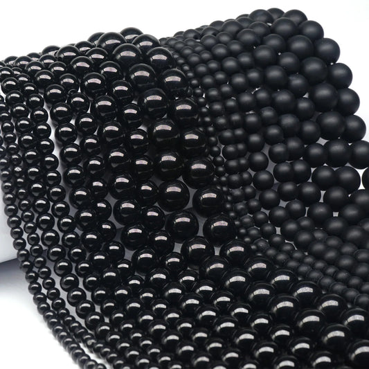 Natural Black Agate Beads – Round Frosted Stone Spacer Beads for DIY Jewelry, Bracelets & Necklace Accessories