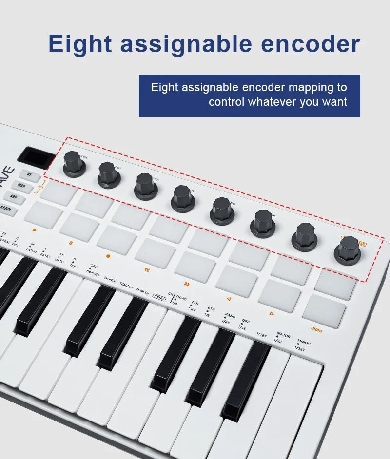 M-VAVE SMK-25 II MIDI Pad Controller Keyboard – 25 Key USB Mini, 16 RGB Drum Pads, 8 Knobs, Music Production Software Included