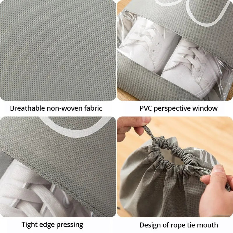 5-Piece Set Waterproof Shoe Storage Bags - Large Capacity, Thickened Non-Woven Fabric, Moistureproof Travel Organizers with Strap Closure
