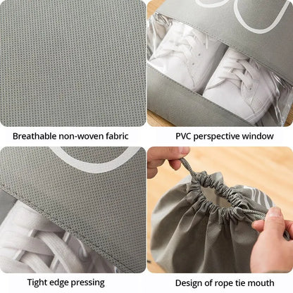 5-Piece Set Waterproof Shoe Storage Bags - Large Capacity, Thickened Non-Woven Fabric, Moistureproof Travel Organizers with Strap Closure