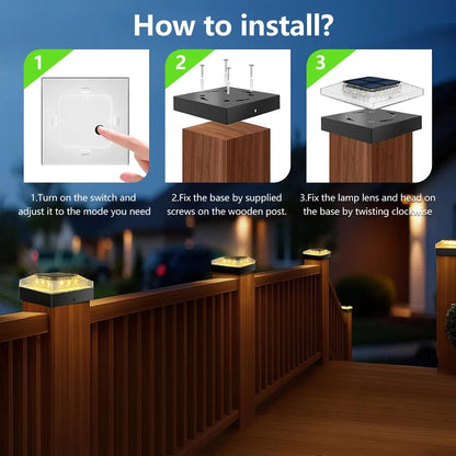 1/4PCS Solar Post Cap Lights - IP65 Waterproof Fence Topper LED Lights with 3 Color Modes for 4x4 Vinyl & Wood Posts