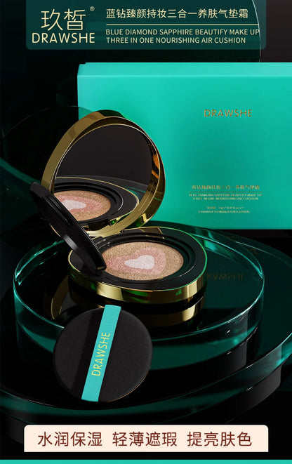 Korean 3-in-1 Air Cushion Foundation Set – BB & CC Cream with Concealer, Nourishing Makeup Base