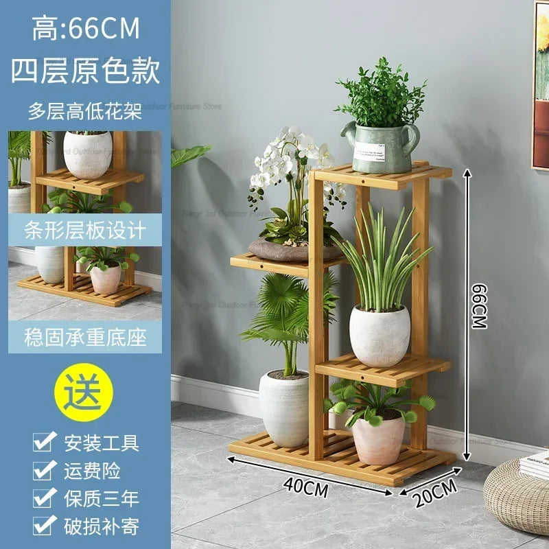 Nordic Wooden Plant Shelves - Indoor Flower Shelf for Living Room, Balcony, Garden Furniture, FYPS