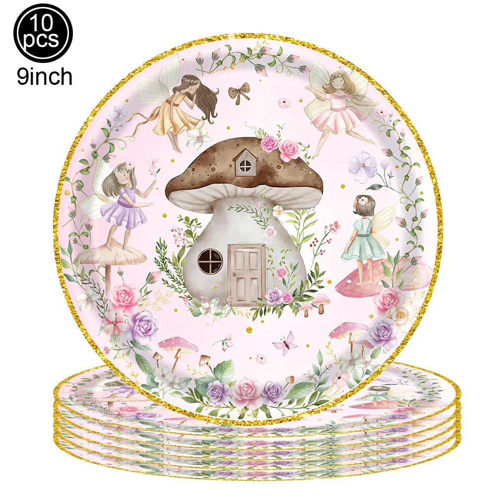 Pink Butterfly Fairy Party Tableware Set – Disposable Plates, Cups & Napkins for Birthday, Wedding & Baby Shower Decor