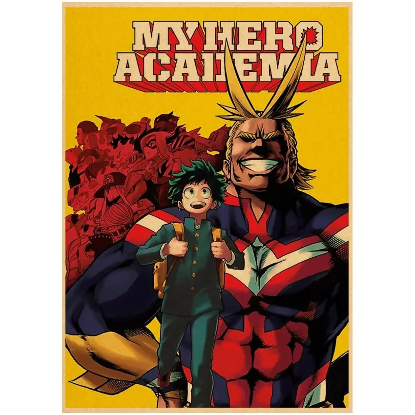 Vintage My Hero Academia Anime Poster – Retro Kraft Style Wall Art for Home Decor, Cartoon Painting & Room Decoration Sticker