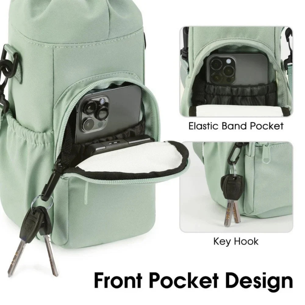 Portable Water Bottle Bag — Adjustable Strap Insulated Thermal Mug Carrier with Phone Pocket for Outdoor Sports & Travel