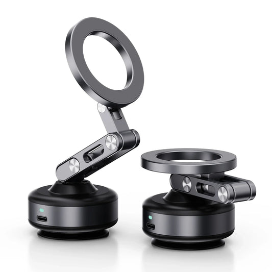 Magnetic Vacuum Adsorption Car Mount – Foldable 360° Rotating Aluminum Alloy Phone Holder for Smartphones