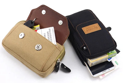 6.5" Men’s Canvas Waist Pack – Soft Pouch Belt Bag for Running, Travel & Camping