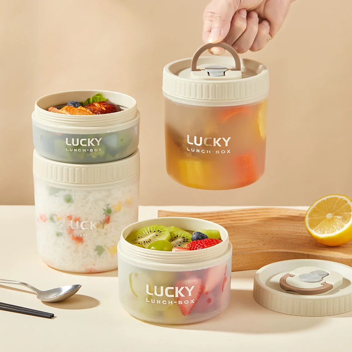WORTHBUY Transparent Lunch Box with Handle – Microwave Safe Leak-Proof Bento Food Container for Kids & Students, Portable Storage Box