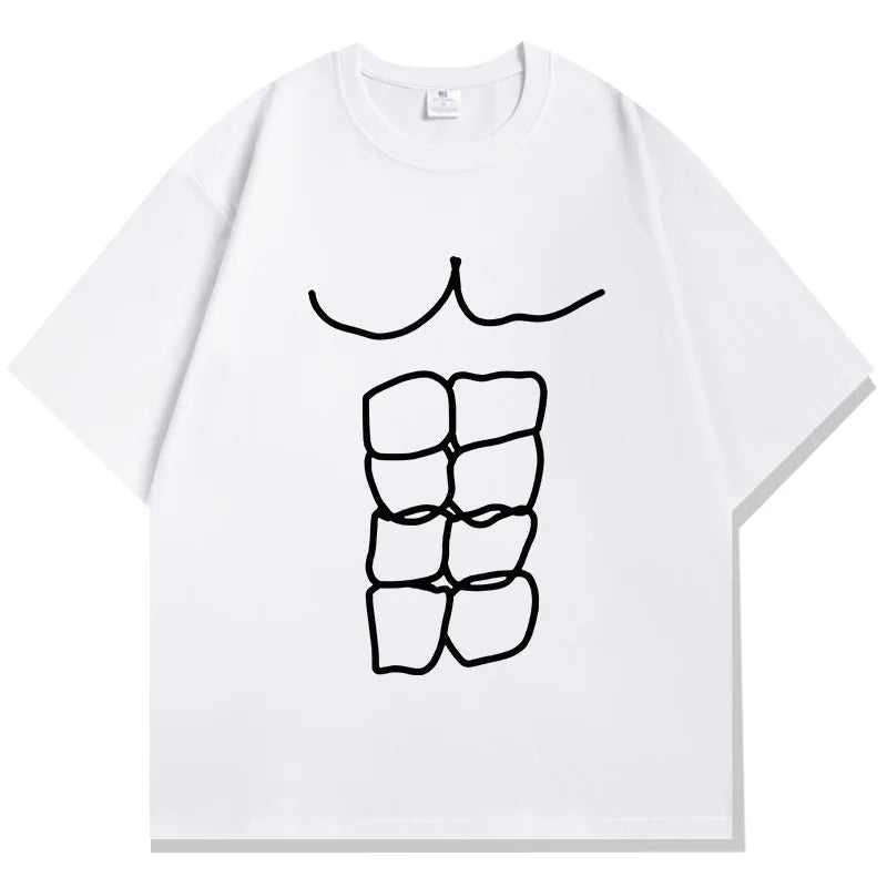 Fun Fitness Abdominal Muscle Print T-Shirt - Women's Short Sleeve Sports Graphic Top