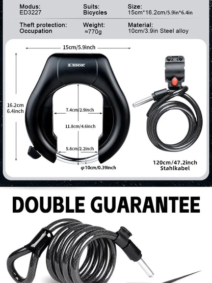 ETOOK Bike Horseshoe Lock - Anti-Theft Hardened Steel Pipe, Portable High Safety Road & Mountain Bicycle Lock