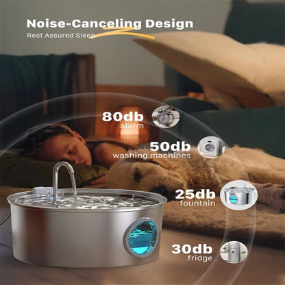 7L Stainless Steel Pet Water Fountain - Ultra-Quiet Large Capacity Water Bowl for Dogs, Cats & Multi-Pet Homes